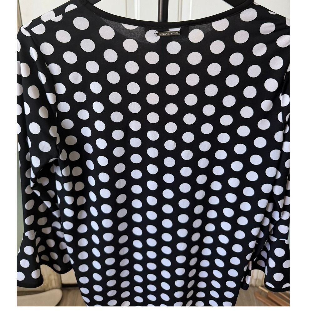 Michael Kors Womens Polka Dot Bell Sleeve Top Black White Crew Neck M - Picture 3 of 3
